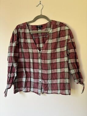 Madewell Red and Cream Plaid Button-Front Blouse